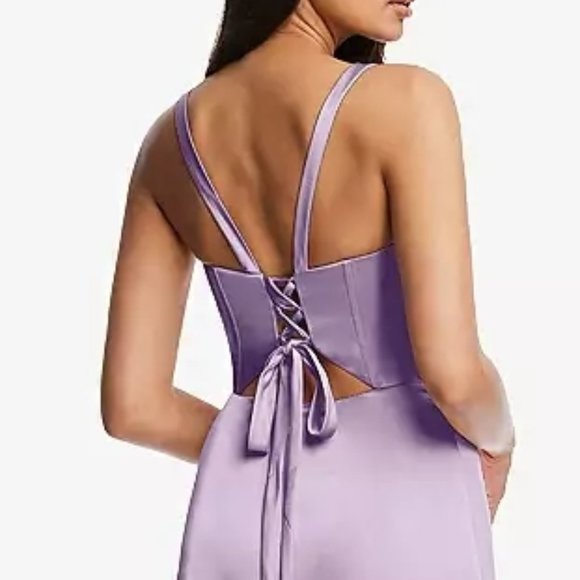 After Six 6874...Lace Up Tie-Back Corset Maxi Dress..Pale Purple...Size 8...NWT - Picture 3 of 7